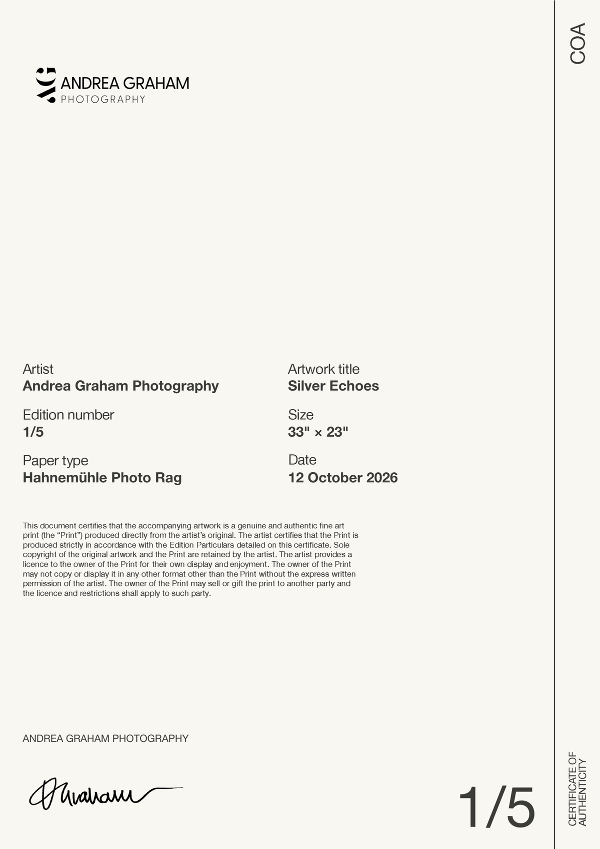 Silver Echoes — Certificate of Authenticity