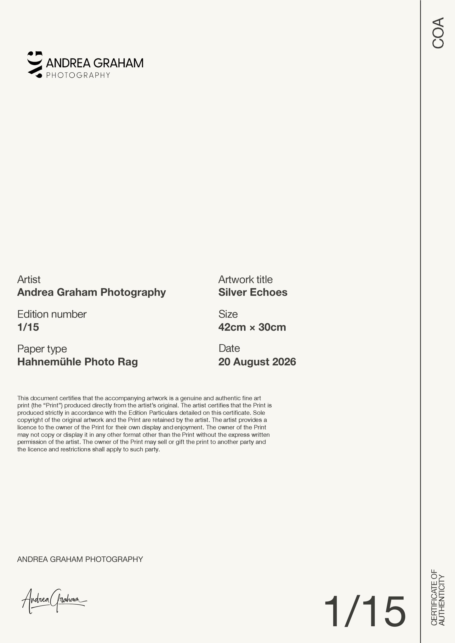 Silver Echoes — Certificate of Authenticity