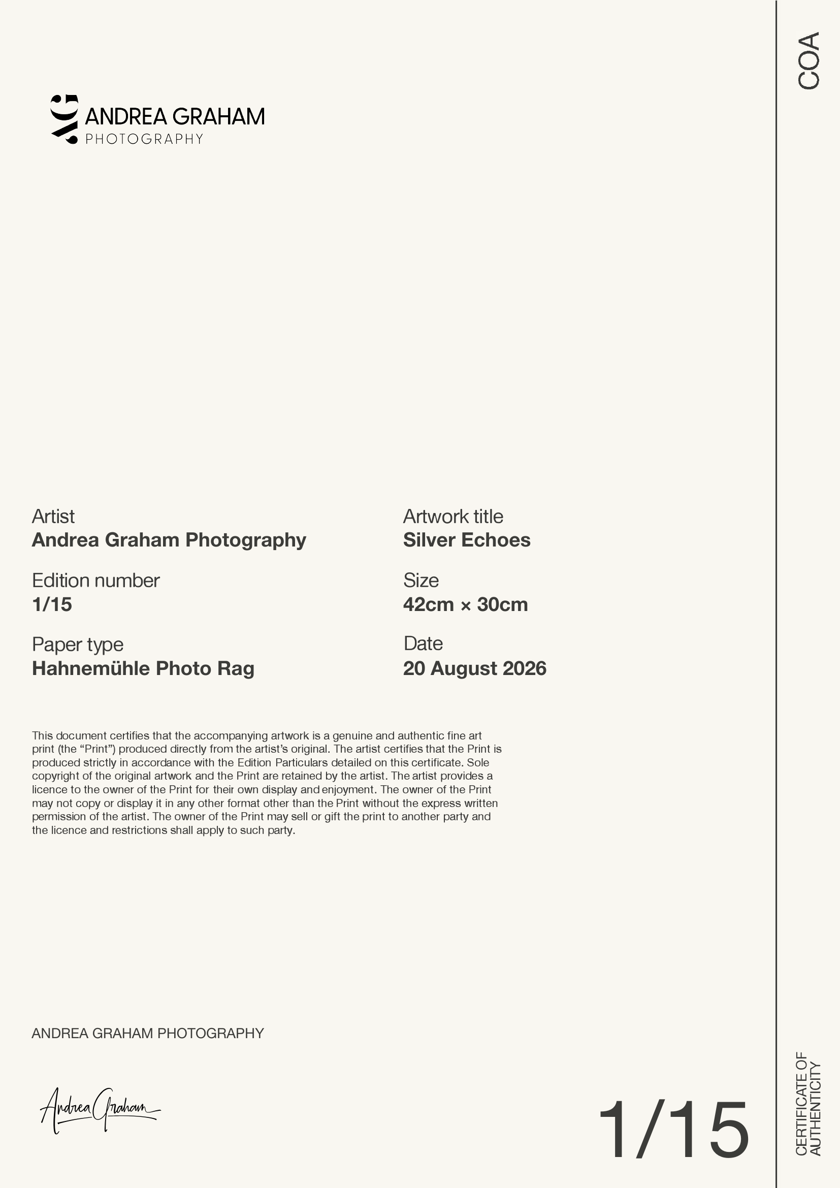 Silver Echoes — Certificate of Authenticity